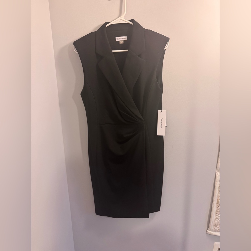Calvin Klein Black Sheath Midi Dress with V-Neck